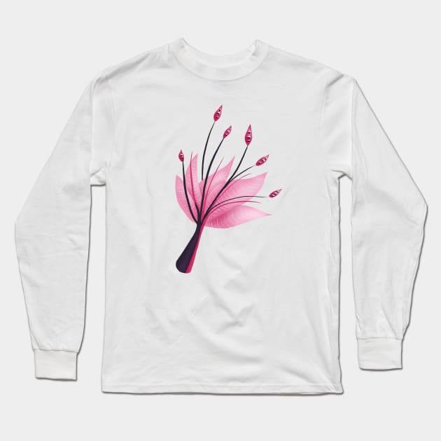 Pink Abstract Water Lily Flower Long Sleeve T-Shirt by Boriana Giormova